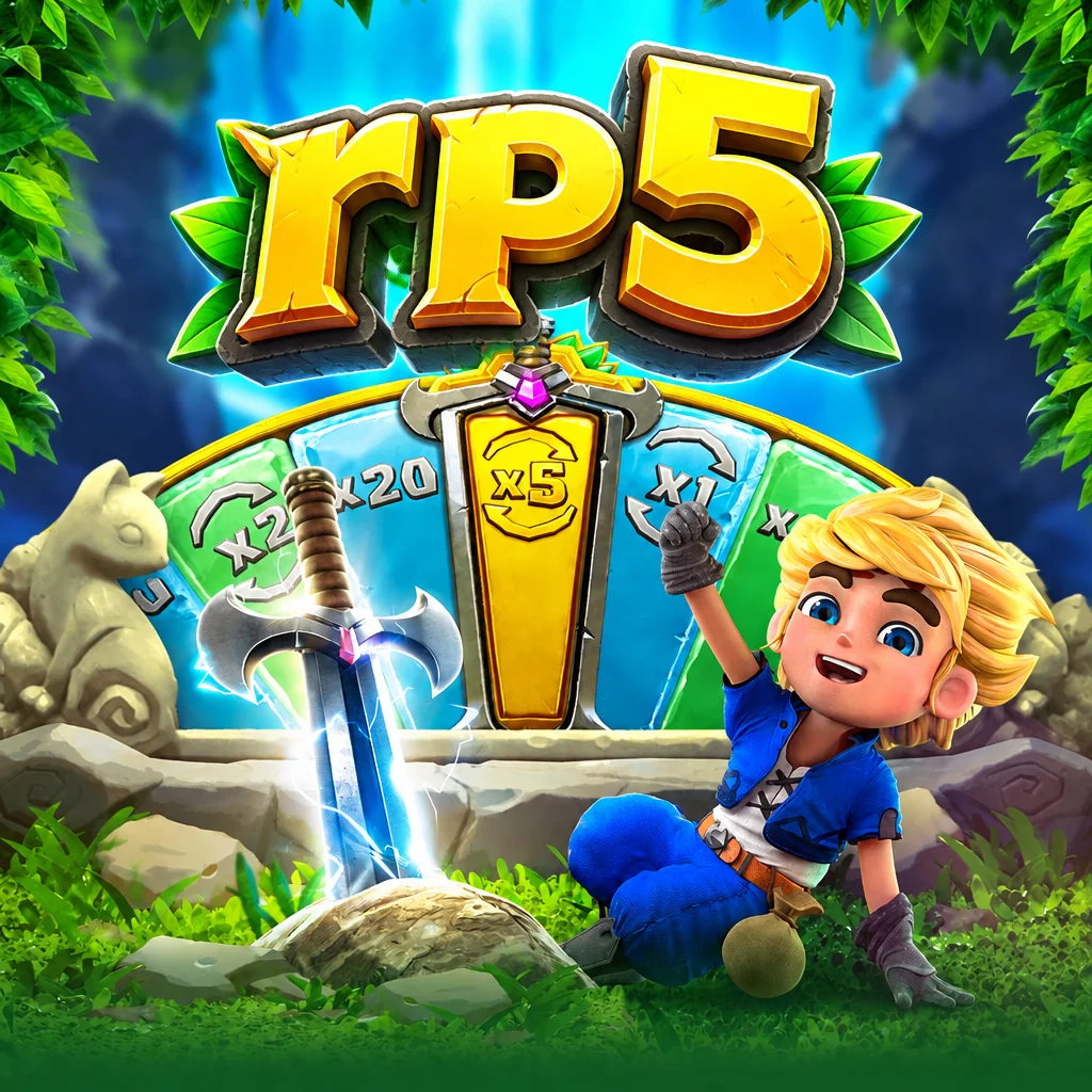 rp5 karakter Gem Saviour Sword dengan pedang magis dan roda penggali angka di alam terbuka
